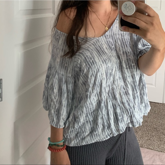 fourteen & 9th Tops - Fourteenth & 9th Gray and White Stripe Off The Shoulder Top Size Medium